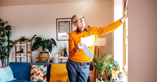 Adult going through some paperwork near the window