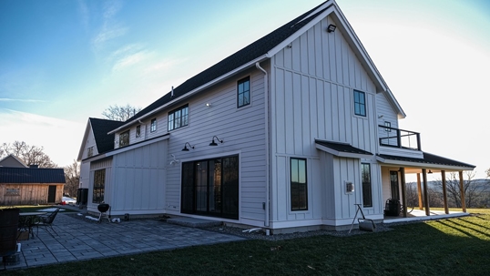 white board and batten siding on modern farmhouse
