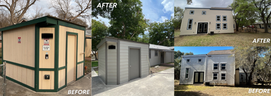 before-and-after photos of two building renovations