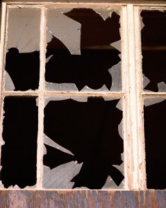 a window with several broken panes