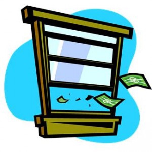 Window with money flying