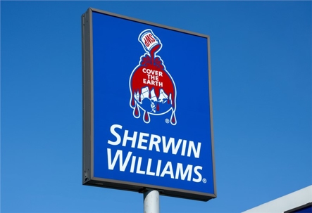 A Sherwin-Williams sign with the company’s logo is prominently displayed.