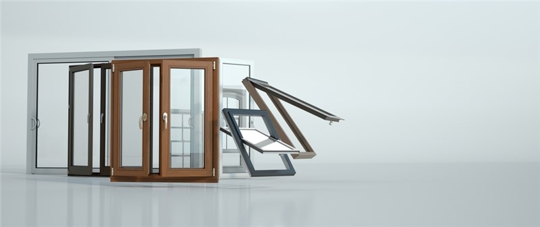 A group of different window styles are displayed, showing frame colors and how they may open.