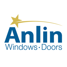 Anlin windows and doors logo blue and yellow