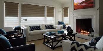 Hunter Douglas Roman shades in a living room.