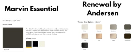 The words Marvin and Renewal by Andersen with different colors for frames below.