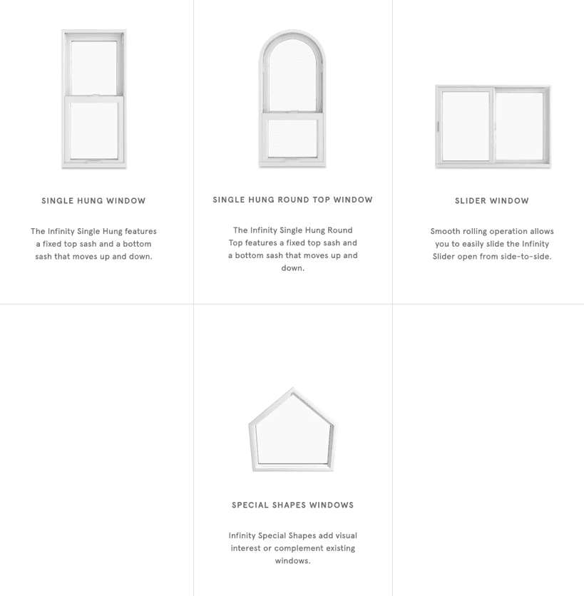 Infinity from Marvin window shape options.