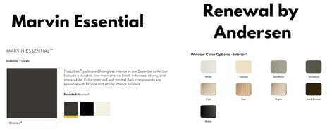Marvin vs. RBA colors The words Marvin and Renewal by Andersen with different colors for frames below.