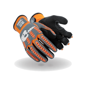 Cut-resistant orange and black work gloves from Magid.