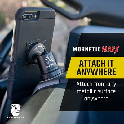A Mobnetic Maxx phone mount advertisement.