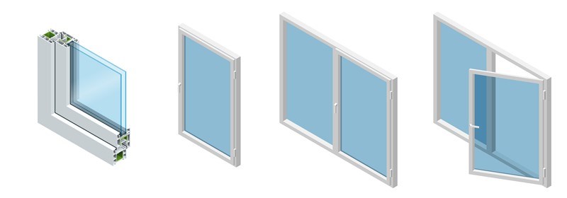 A graphic showing four different styles of windows and glass.