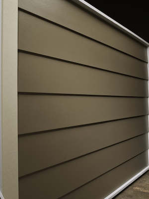 Smooth lap horizontal siding in a brownish green color.