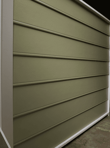 Beaded seam siding with a smooth finish in an olive green color.